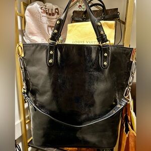 Badgley Mischka  Black Leather Women's Bag (tote or satchel) 14”w x 13”h